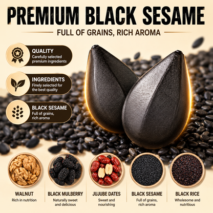 Intangible Heritage 5-Treasure Black Sesame Balls – Nine-Steamed & Nine-Sun-Dried Traditional Craft & Repair Damaged Hair&Promote Sleep-TI