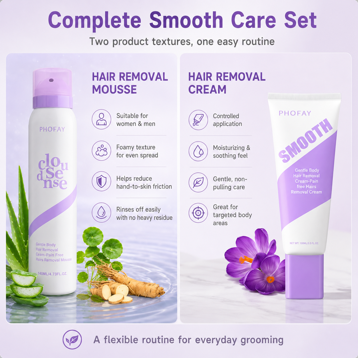 2-Pack Hypoallergenic Bikini Hair Removal Kit💜 , Painless Formula for Sensitive Skin | Fast-Acting Gentle Bundle with Aloe & Hyaluronic Acid, Big Saving for Daily Use-TI