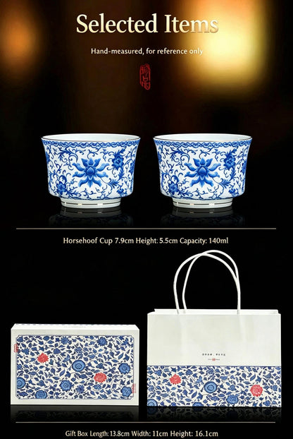 🎁Essential for giving gifts🎁Intertwined Lotus Horseshoe Teacup Gift Set - Premium Puyu Porcelain Cups,Elegant Chinese Style Tea Cups for Home, Office, and Gifting-LIN