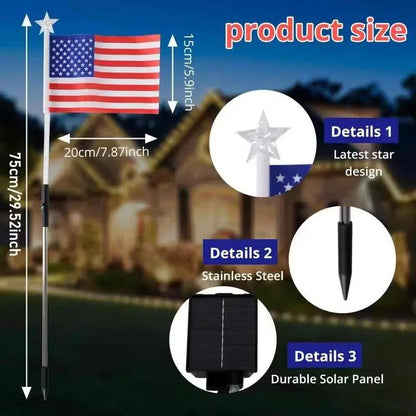 🎉Solar-powered outdoor American flag light set🎉, 4th of July Decorations with 8 Lighting Modes, Dusk-to-Dawn Auto On/Off Red White Blue Lights for Pathway, Garden Yd Decor, Solar Outdoor Lights-LIN