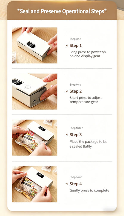 🌟 Rechargeable Mini Bag Sealer & Cutter 🌟, 2-in-1 USB-C Handheld Heat Sealer with Magnet, 6 Temp Levels & LED Display for Food Storage Bags-LIN