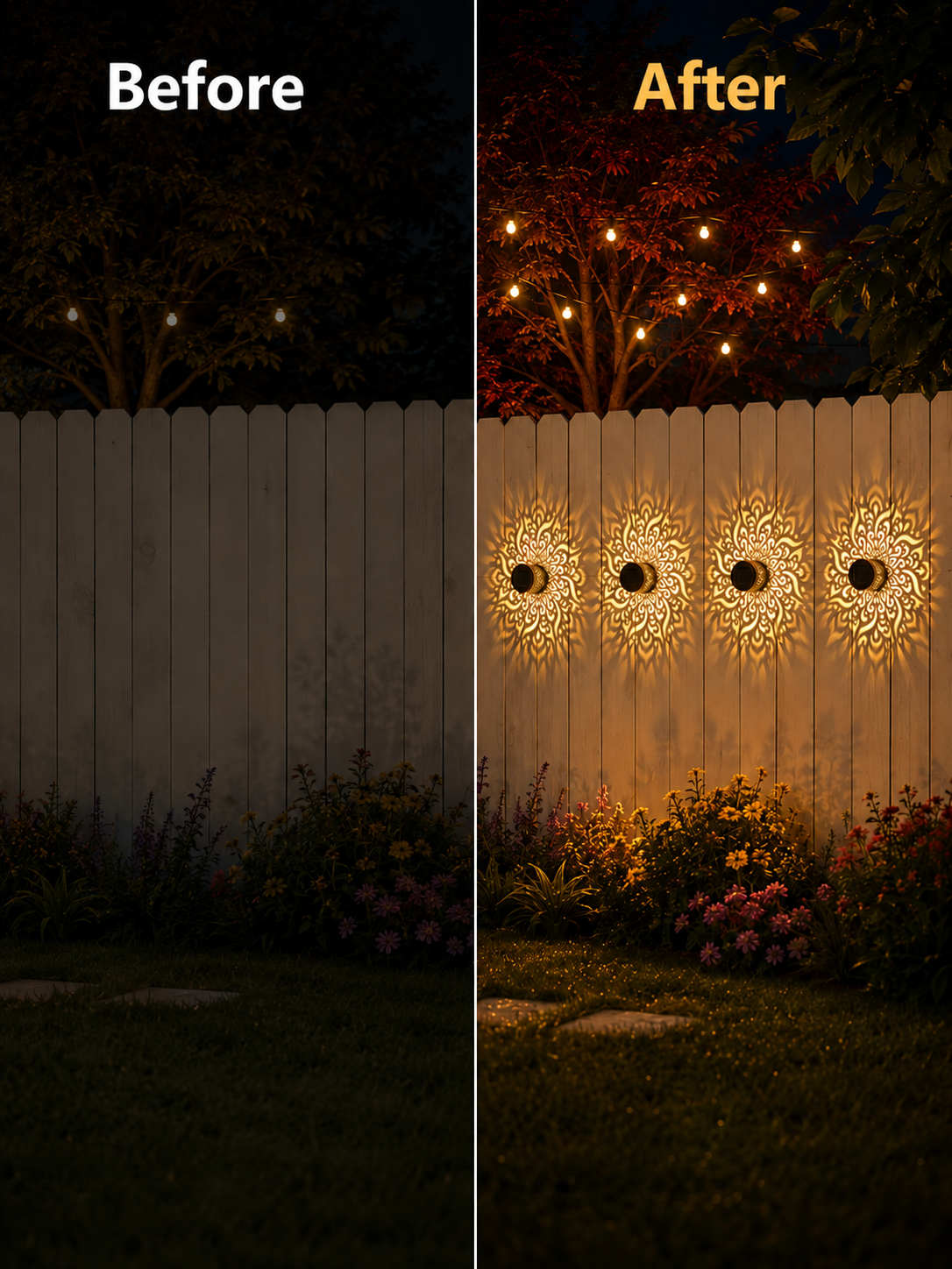 Solar Mandala Fence Lights, Outdoor Wall Decor-TI
