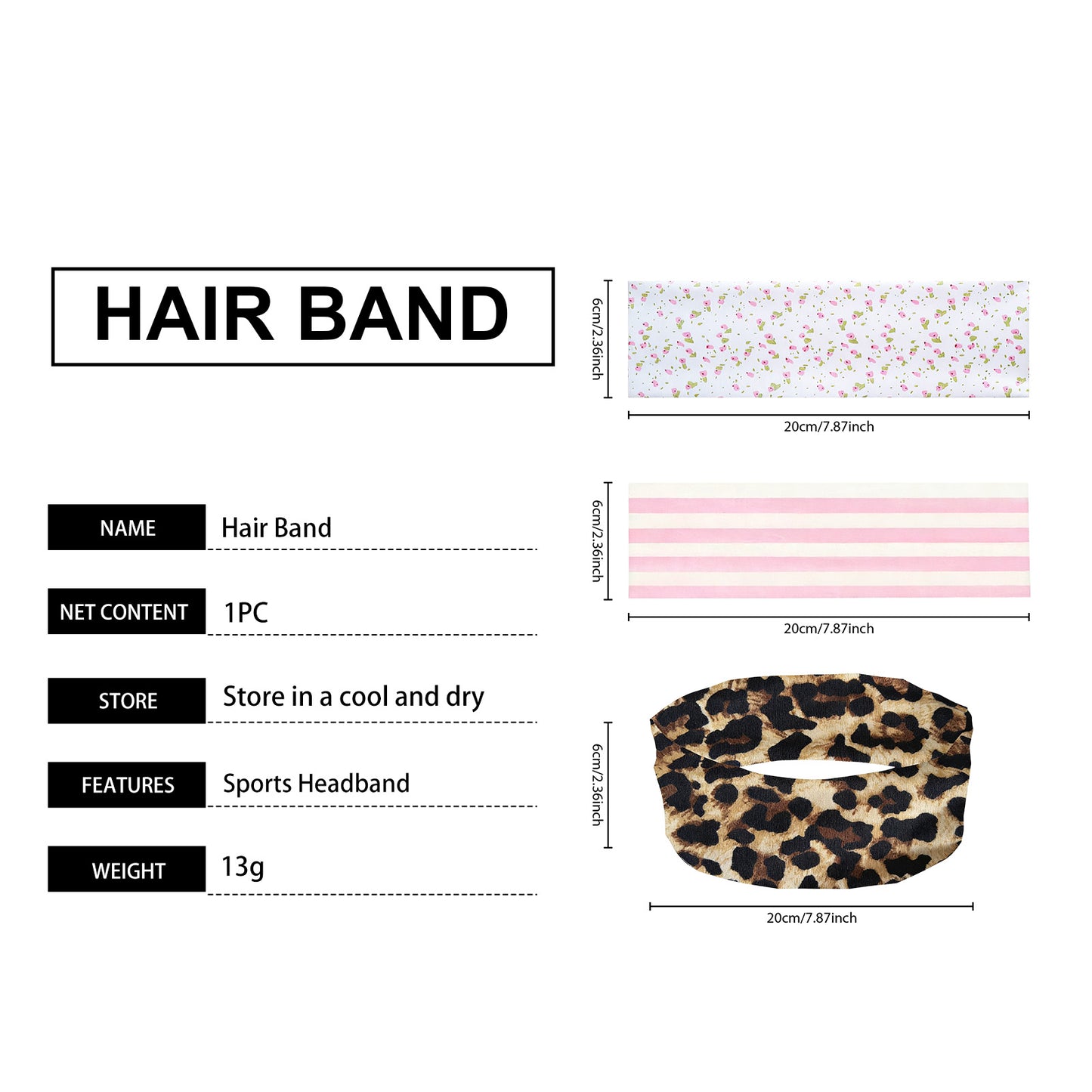 AMZ White Floral High Elastic Sports Headband Non-Slip Sweat Absorbing Running Hair Wrap
