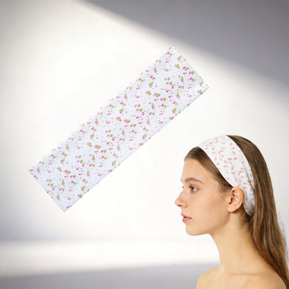 AMZ White Floral High Elastic Sports Headband Non-Slip Sweat Absorbing Running Hair Wrap