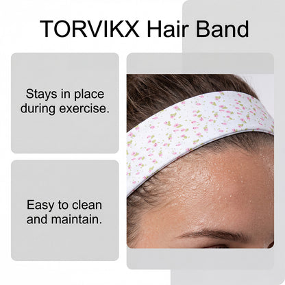 AMZ White Floral High Elastic Sports Headband Non-Slip Sweat Absorbing Running Hair Wrap