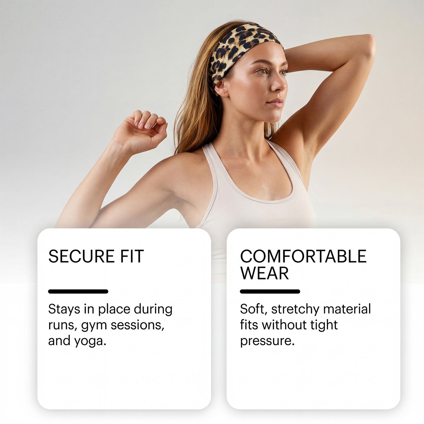 AMZ White Floral High Elastic Sports Headband Non-Slip Sweat Absorbing Running Hair Wrap