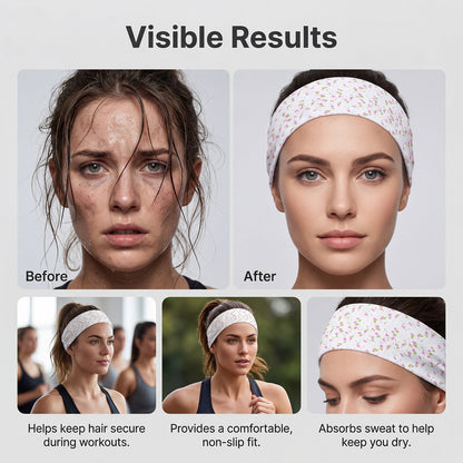 AMZ White Floral High Elastic Sports Headband Non-Slip Sweat Absorbing Running Hair Wrap