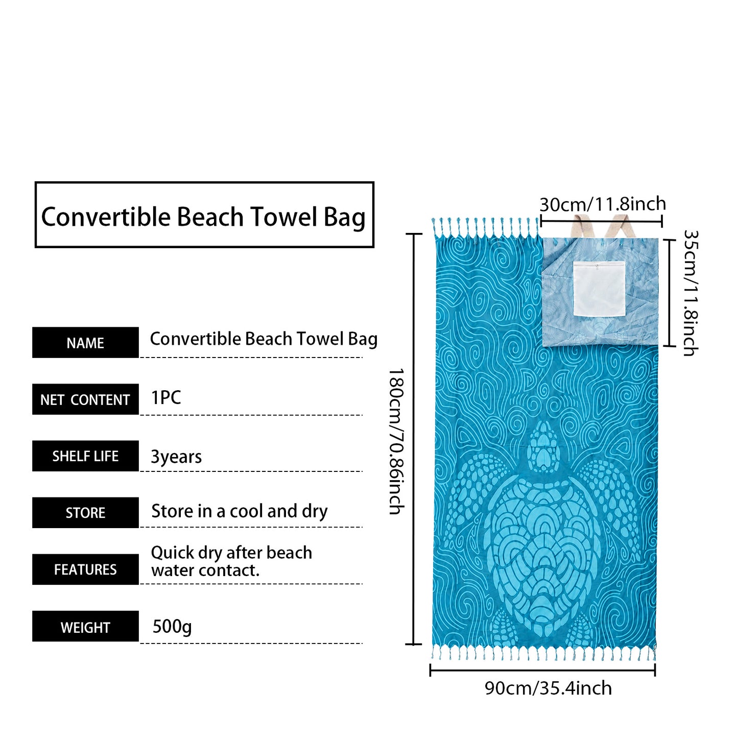 AMZ Convertible Beach Towel Bag, Multi-Functional Outdoor Gear, Portable & Lightweight