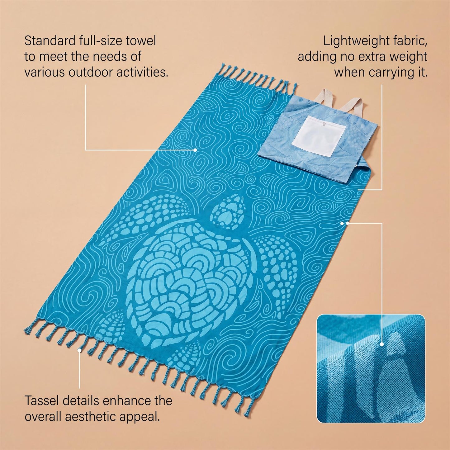 AMZ Convertible Beach Towel Bag, Multi-Functional Outdoor Gear, Portable & Lightweight