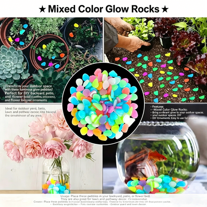 💡Luminous Stones🪨 – Mixed Color Glow Rocks Decorations DIY Decorative Pebbles for Aquarium Fish Tank Sidewalk Garden Path Patio Terrace Lawn Yard Ornaments Colorful Cobbles Decor-TI