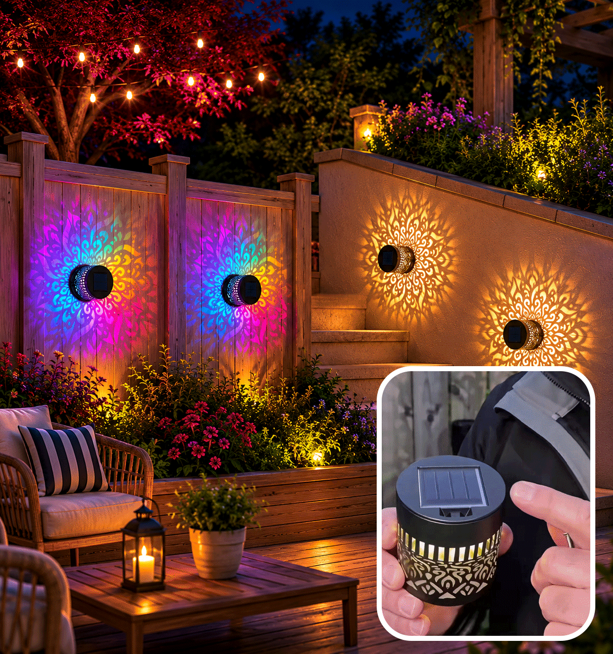 Solar Mandala Fence Lights, Outdoor Wall Decor-TI