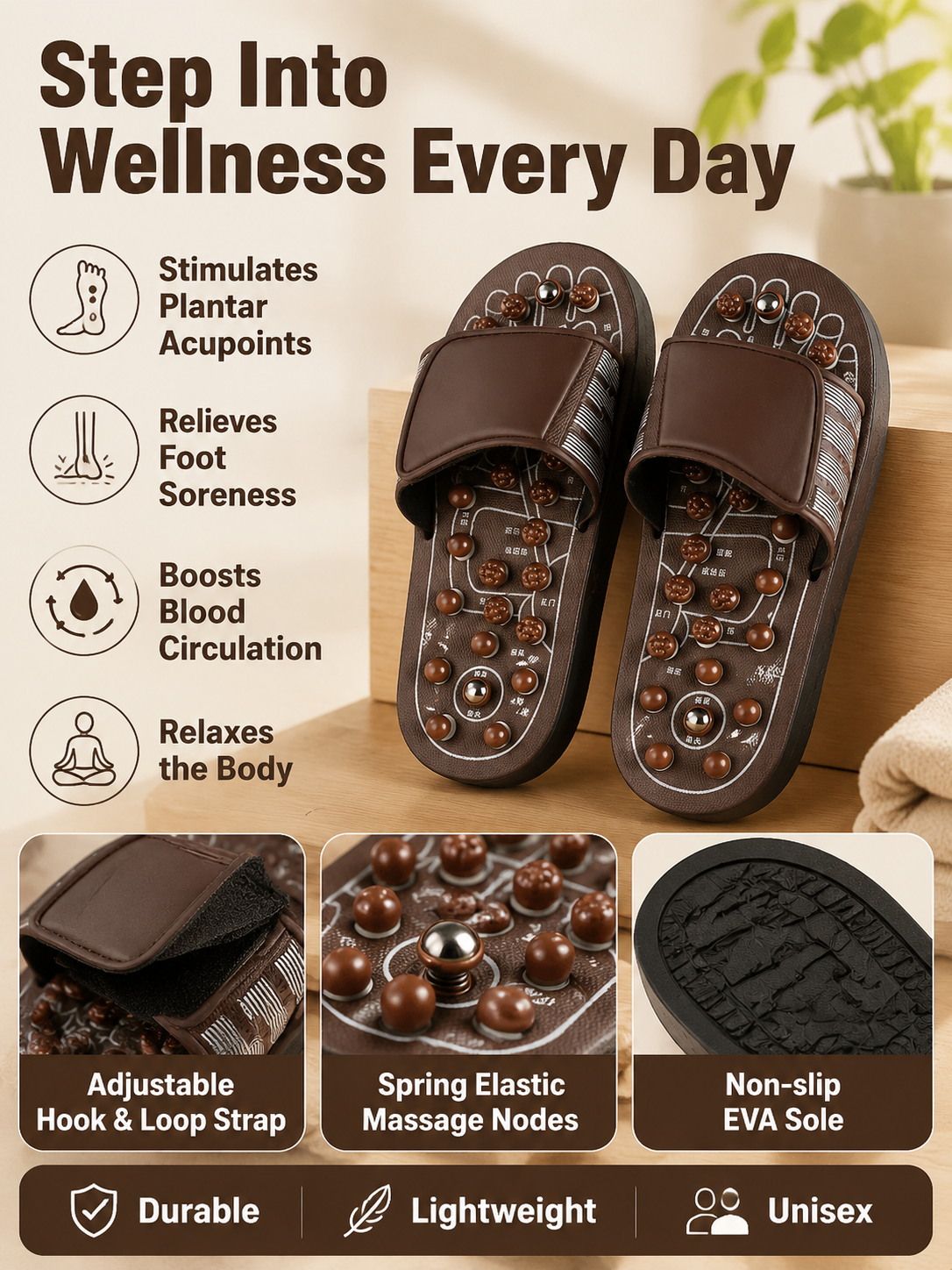 Ad justable Acupressure Massage Slippers with Rotatable Spring Nodes-TI