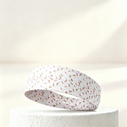 AMZ White Floral High Elastic Sports Headband Non-Slip Sweat Absorbing Running Hair Wrap