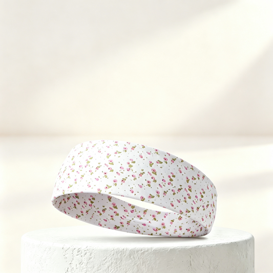 AMZ White Floral High Elastic Sports Headband Non-Slip Sweat Absorbing Running Hair Wrap
