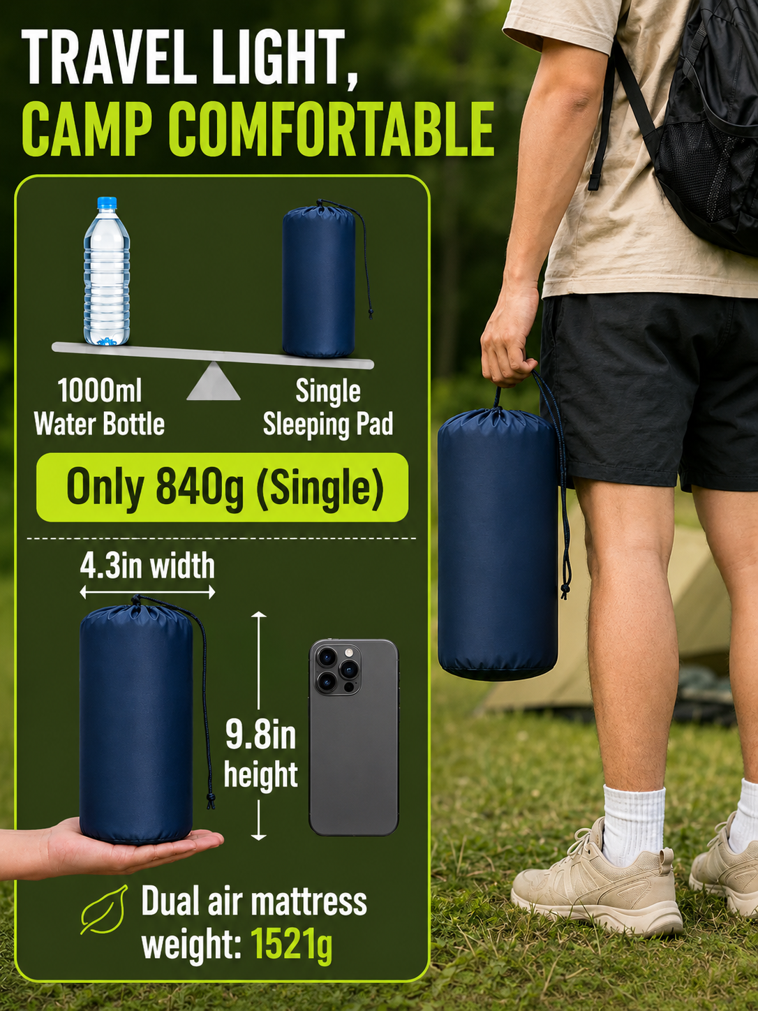 Ultra-Light Inflatable Camping Sleeping Pad with Built-in Foot Pump-TI