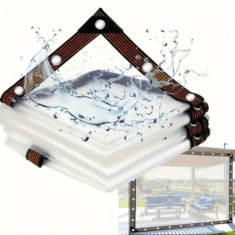 Waterproof Clear 8x10 FT Tarps with Grommets - Heavy-Duty Transparent Cover for Outdoor Patios, Gardens & Camping-LIN