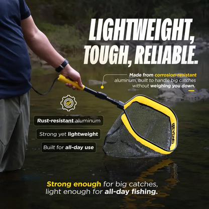Beyond Braid Floating Fishing Net with Handle – Folding Fishing Net for Easy Storage – Telescopic Landing Net for Bass, Trout, Kayak & Boat Fishing – Durable, Lightweight & Fish Friendly-LIN