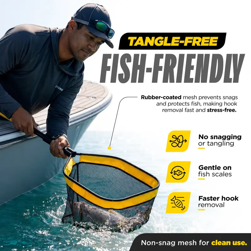 Beyond Braid Floating Fishing Net with Handle – Folding Fishing Net for Easy Storage – Telescopic Landing Net for Bass, Trout, Kayak & Boat Fishing – Durable, Lightweight & Fish Friendly-LIN