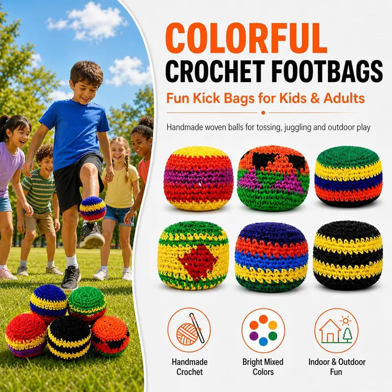 1PCS Hacky Sack Footbag Set Handmade Crochet Hacky Kick Sack Balls Knitted Kick Balls for Kids & Adults, Handmade Toss Bags for Playground, Parties & Travel (Random colors)-LIN