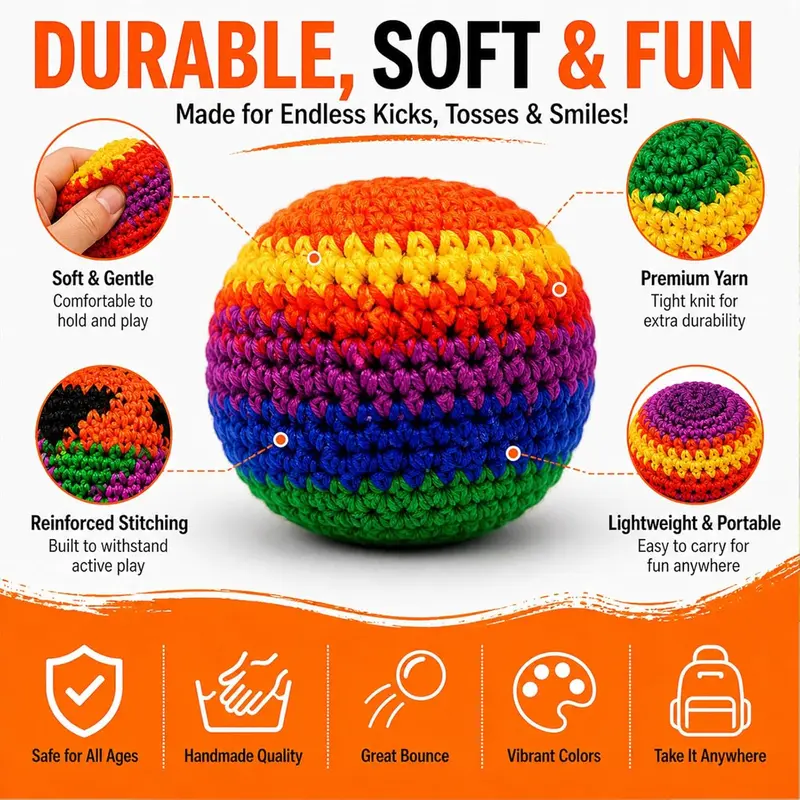 1PCS Hacky Sack Footbag Set Handmade Crochet Hacky Kick Sack Balls Knitted Kick Balls for Kids & Adults, Handmade Toss Bags for Playground, Parties & Travel (Random colors)-LIN