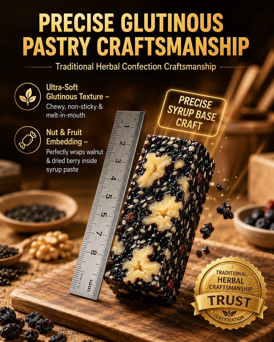 Mulberry Rehmannia & Black Goji Sesame Cake – Soft Herbal Nut Snack, Low Sugar Energy Bar-TI