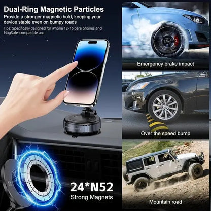 360° Adjustable Vacuum Magnetic Phone Holder, Suction Cup Phone Mount for Magsafe, Portable Cell Phone Holder for Car,Makeup/Gym/Mirror, Fit for All iphone iphone 12 and above-LIN