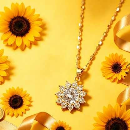 Sunflower Zircon Pendant Necklace Brings Light & Positivity for Wealth & Good Luck-LIN