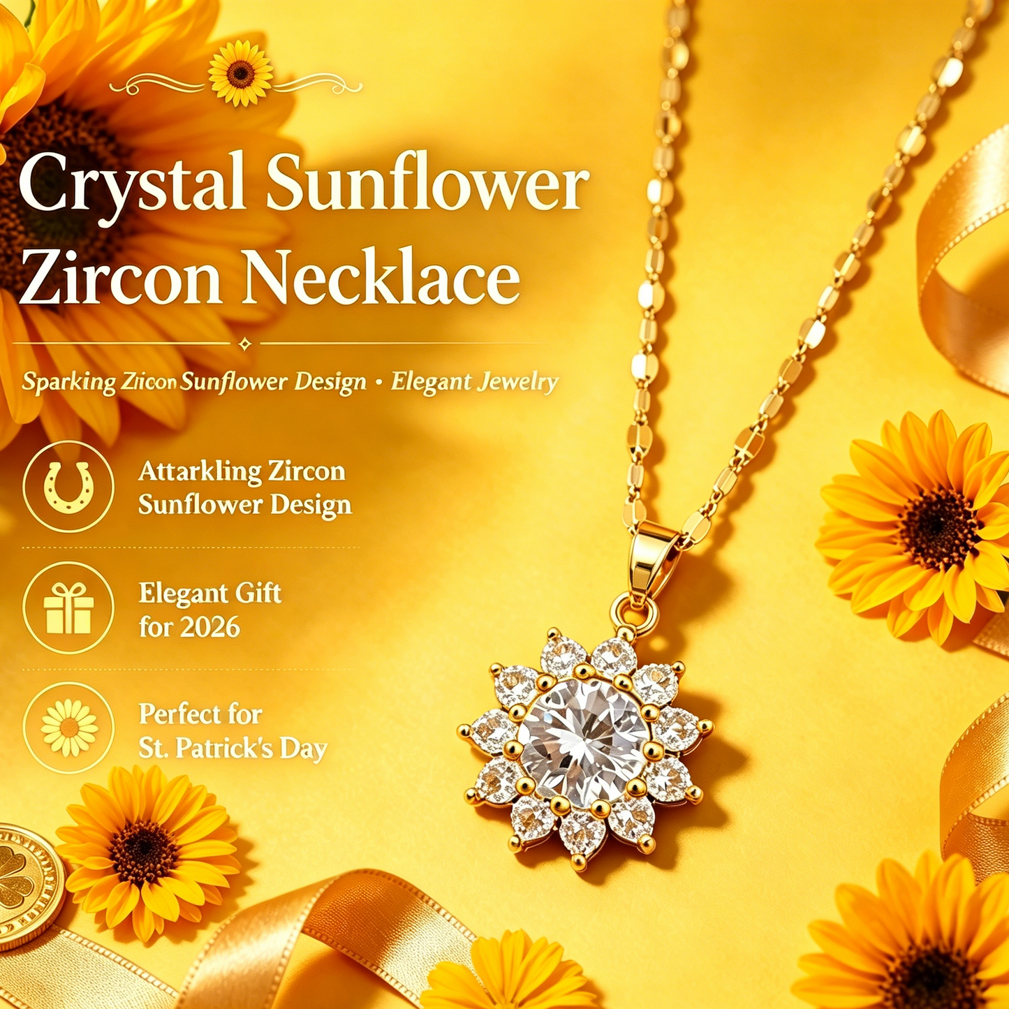 Sunflower Zircon Pendant Necklace Brings Light & Positivity for Wealth & Good Luck-LIN