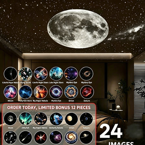 2-in-1 Galaxy Projector Night Light, USB Interface, Dual-Mode Starry Sky Projection/Warm Light Night Light, Adjustable Focus and Brightness with 24 Sliding Projection Films for Bedroom-LIN