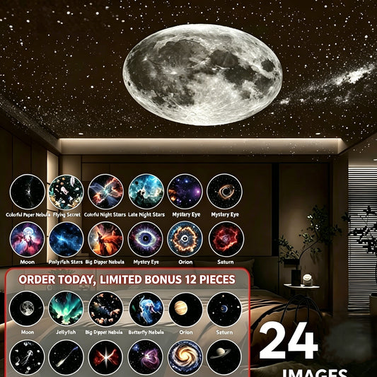 2-in-1 Galaxy Projector Night Light, USB Interface, Dual-Mode Starry Sky Projection/Warm Light Night Light, Adjustable Focus and Brightness with 24 Sliding Projection Films for Bedroom-LIN