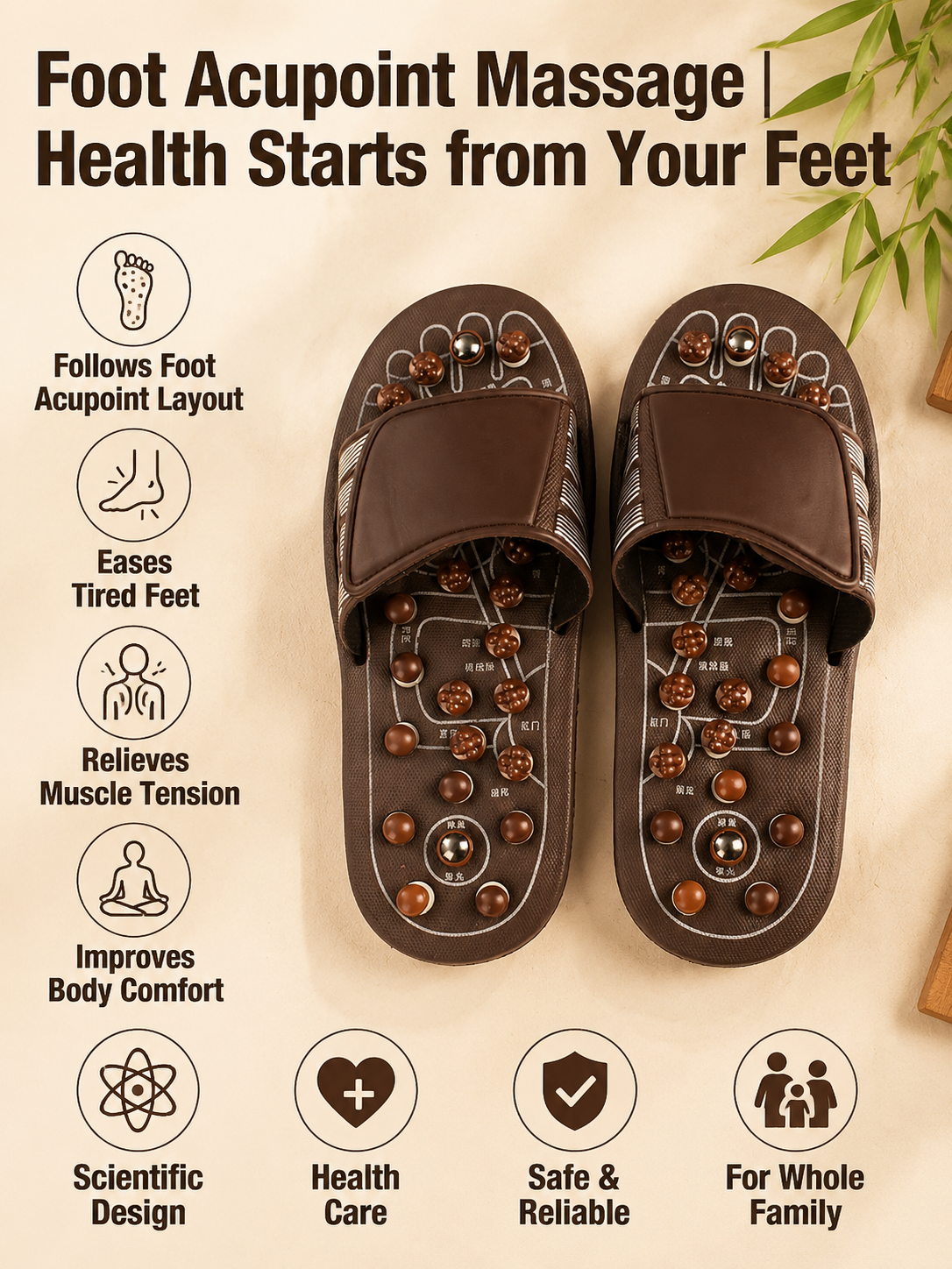 Ad justable Acupressure Massage Slippers with Rotatable Spring Nodes-TI