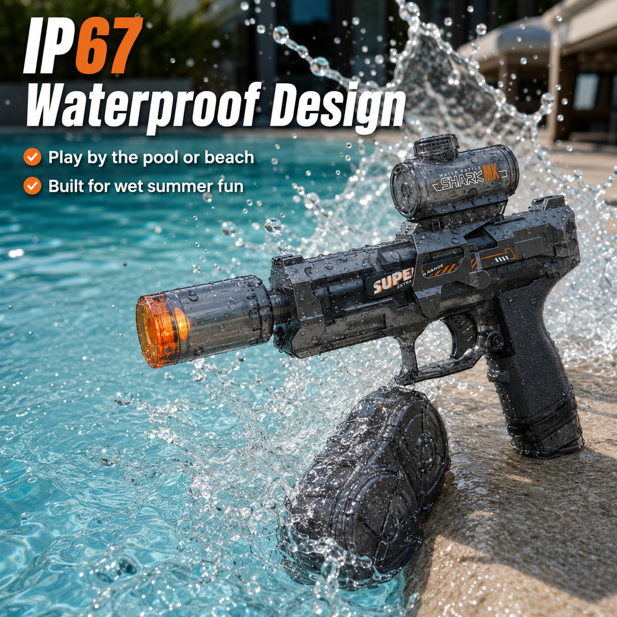 💧Glowing Electric Water Gun🔫, 32ft Range, 320cc Tank, Fun Summer Toy for All Ages-TI
