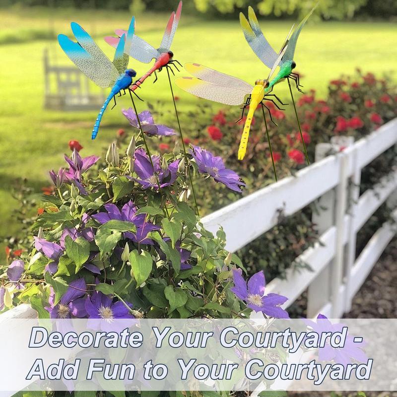 🪰4 Pieces 3D Fake Dragonfly Metal Clip, Anti Bird Flying Deterrent, Outdoor Indoor Garden Yard Art Decor Ornament-TI