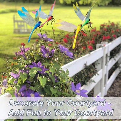 🪰4 Pieces 3D Fake Dragonfly Metal Clip, Anti Bird Flying Deterrent, Outdoor Indoor Garden Yard Art Decor Ornament-TI