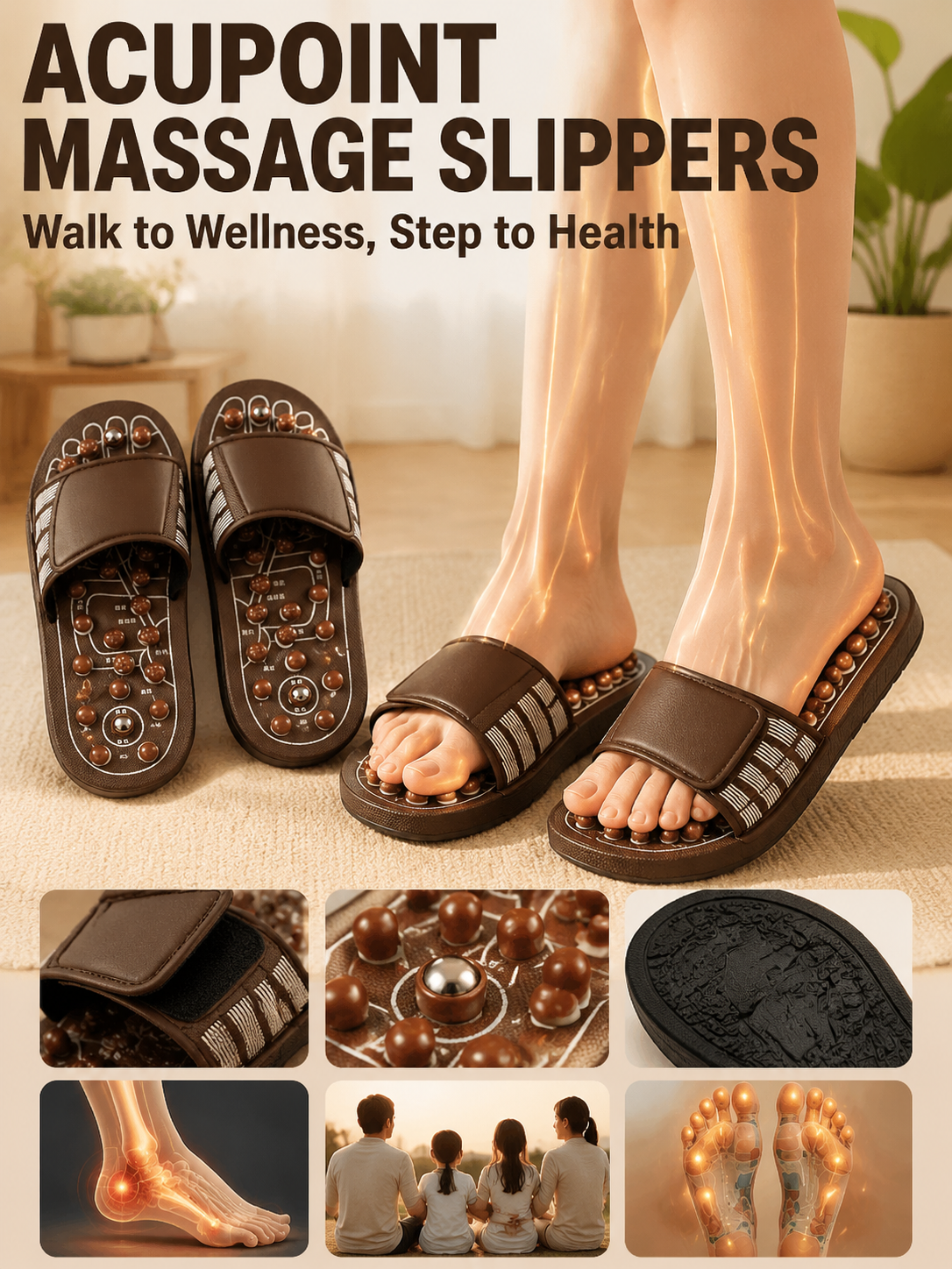 Ad justable Acupressure Massage Slippers with Rotatable Spring Nodes-TI