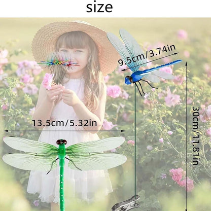 🪰4 Pieces 3D Fake Dragonfly Metal Clip, Anti Bird Flying Deterrent, Outdoor Indoor Garden Yard Art Decor Ornament-TI