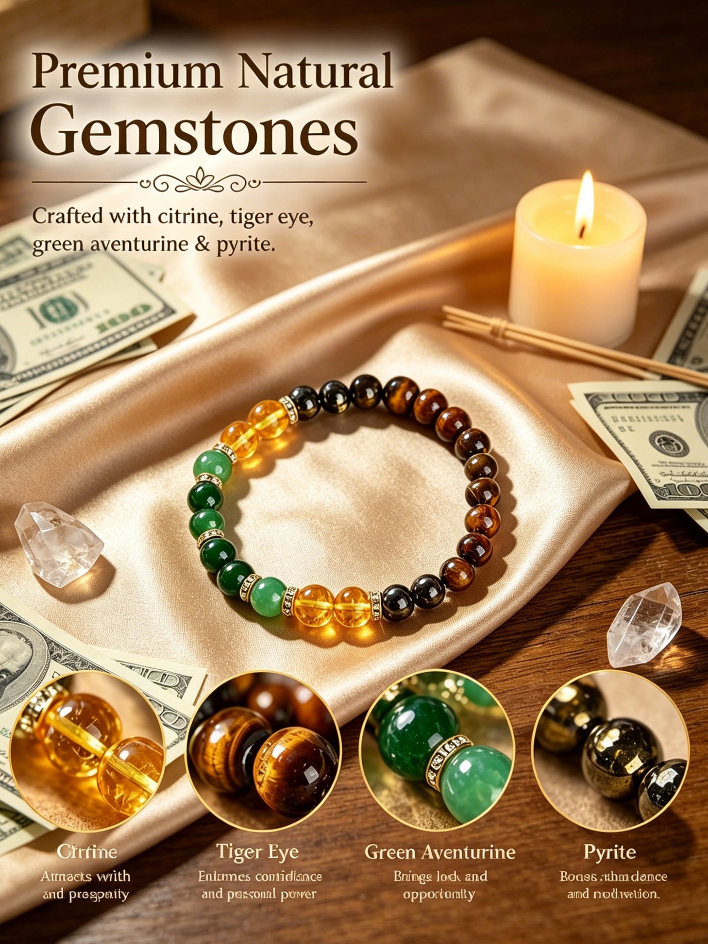 💵Money Bracelet with Black Onyx and Tiger's Eye - Luck Bracelet - Attract Wealth-LIN