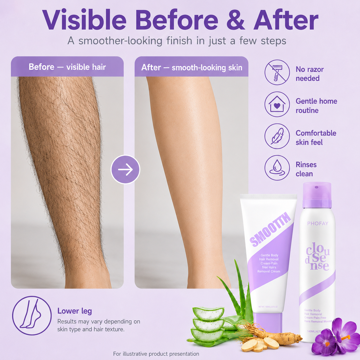 2-Pack Hypoallergenic Bikini Hair Removal Kit💜 , Painless Formula for Sensitive Skin | Fast-Acting Gentle Bundle with Aloe & Hyaluronic Acid, Big Saving for Daily Use-TI