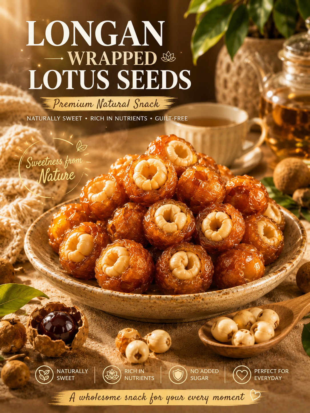 Longan Wrapped Lotus Seeds. Natural Ready-to-Eat Dried Fruit Snack for HeaIth & Relaxation-TI