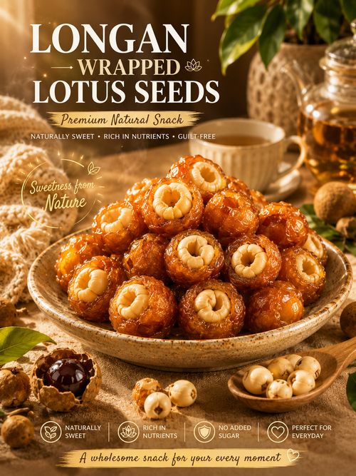 Longan Wrapped Lotus Seeds. Natural Ready-to-Eat Dried Fruit Snack for HeaIth & Relaxation-TI
