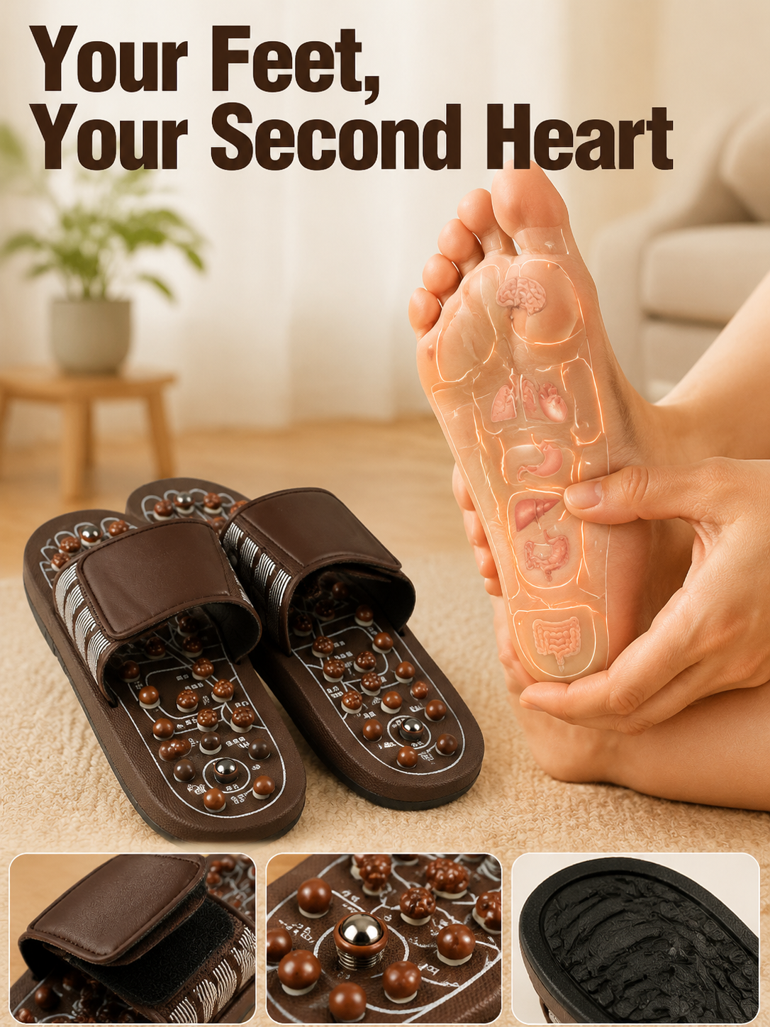 Ad justable Acupressure Massage Slippers with Rotatable Spring Nodes-TI