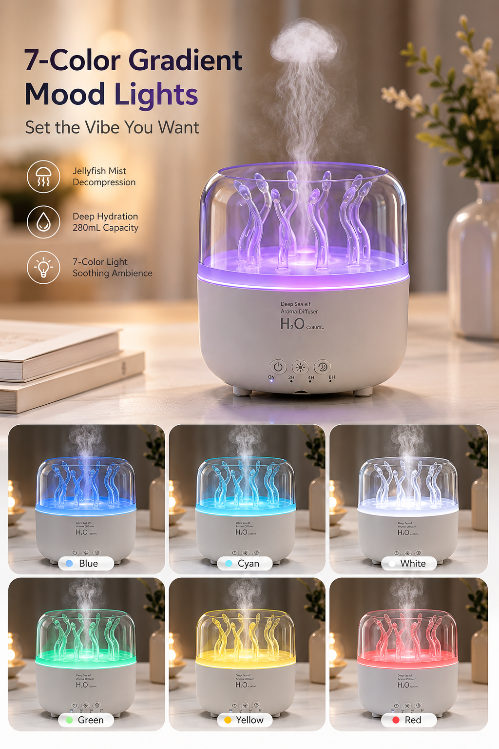 Rotating Seaweed Aroma Diffuser & Cool Mist Humidifier-TI