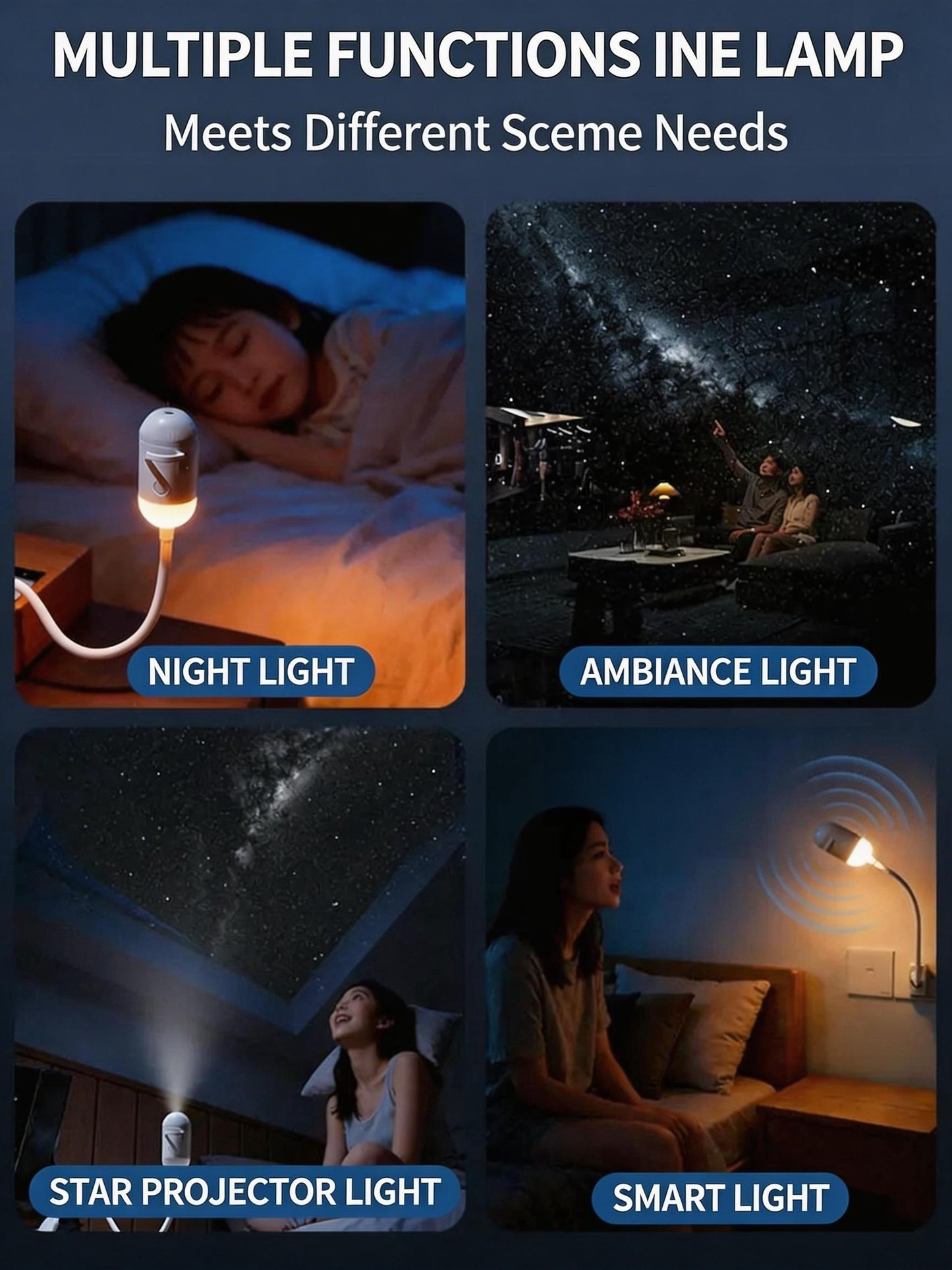 2-in-1 Galaxy Projector Night Light, USB Interface, Dual-Mode Starry Sky Projection/Warm Light Night Light, Adjustable Focus and Brightness with 24 Sliding Projection Films for Bedroom-LIN