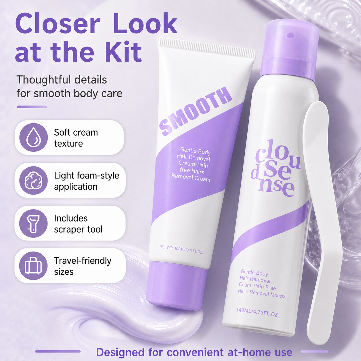2-Pack Hypoallergenic Bikini Hair Removal Kit💜 , Painless Formula for Sensitive Skin | Fast-Acting Gentle Bundle with Aloe & Hyaluronic Acid, Big Saving for Daily Use-TI