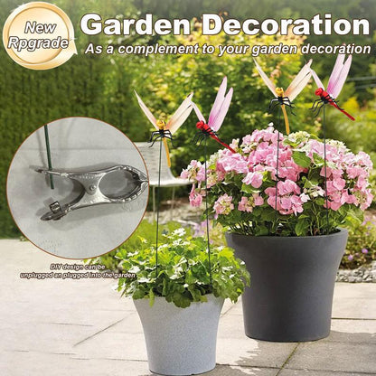 🪰4 Pieces 3D Fake Dragonfly Metal Clip, Anti Bird Flying Deterrent, Outdoor Indoor Garden Yard Art Decor Ornament-TI