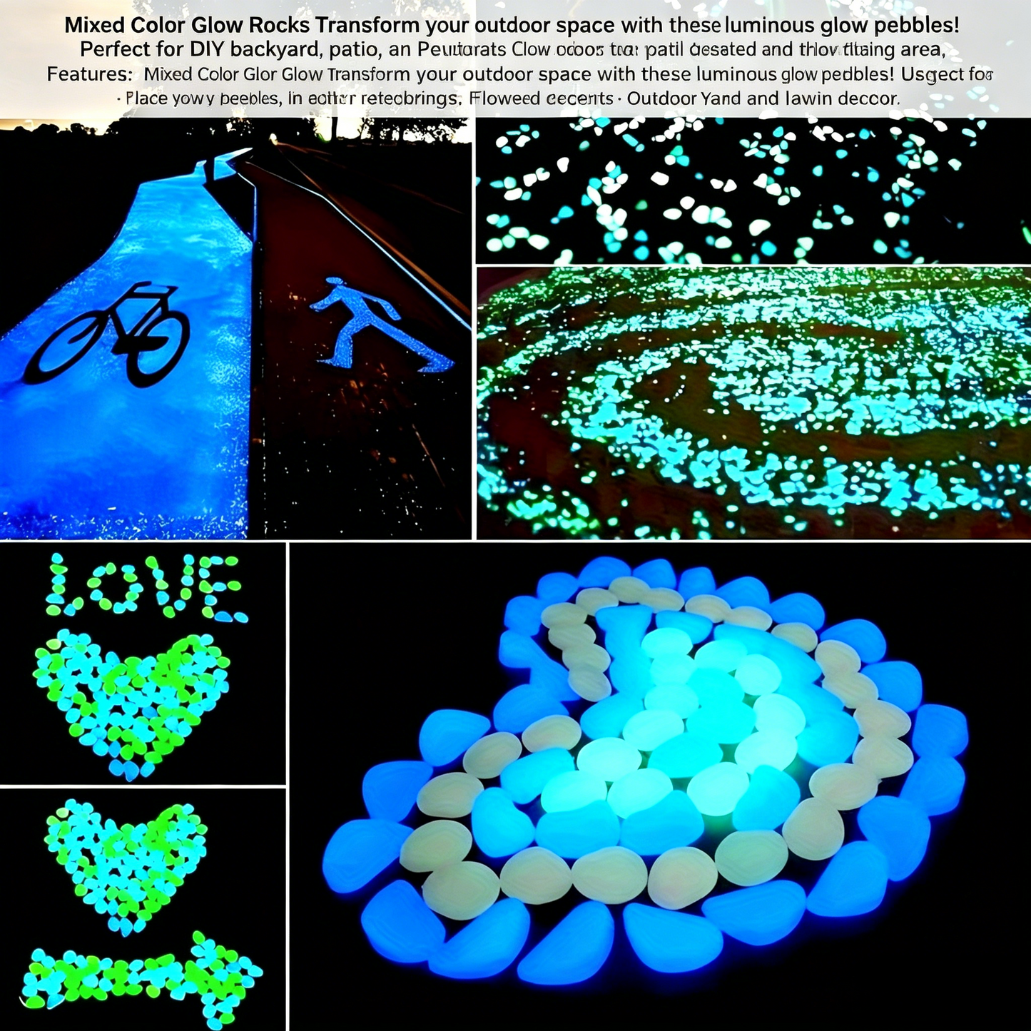 💡Luminous Stones🪨 – Mixed Color Glow Rocks Decorations DIY Decorative Pebbles for Aquarium Fish Tank Sidewalk Garden Path Patio Terrace Lawn Yard Ornaments Colorful Cobbles Decor-TI