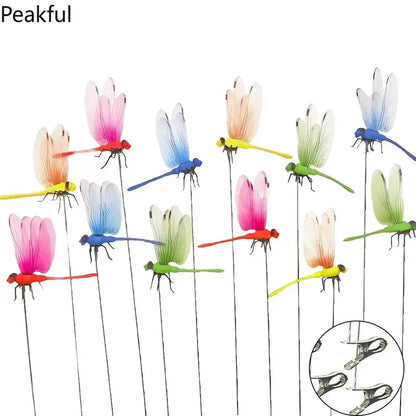 🪰4 Pieces 3D Fake Dragonfly Metal Clip, Anti Bird Flying Deterrent, Outdoor Indoor Garden Yard Art Decor Ornament-TI