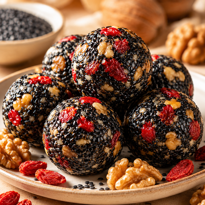 Intangible Heritage 5-Treasure Black Sesame Balls – Nine-Steamed & Nine-Sun-Dried Traditional Craft & Repair Damaged Hair&Promote Sleep-TI