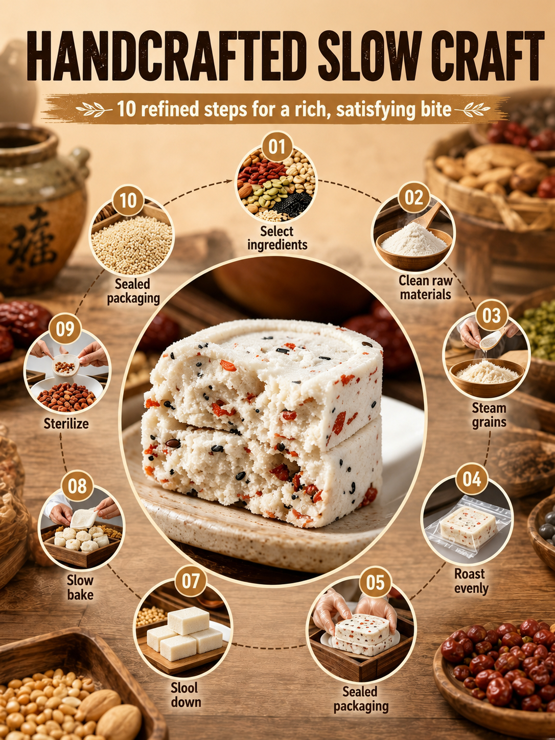 💖Handmade Red Date Poria Bazhen Cake🎁, Natural Whole-Grain Healthy Guilt-Free Treat-TI