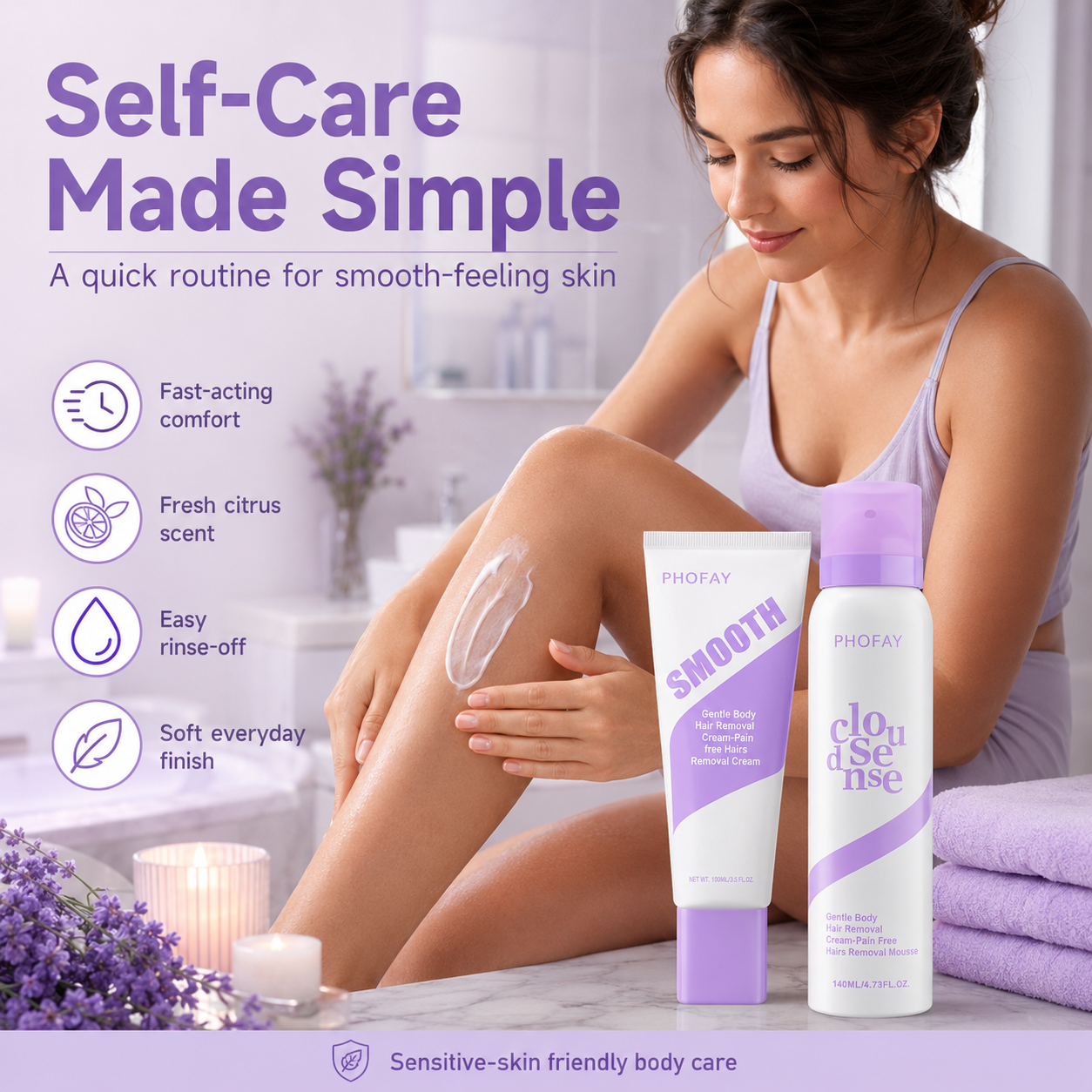2-Pack Hypoallergenic Bikini Hair Removal Kit💜 , Painless Formula for Sensitive Skin | Fast-Acting Gentle Bundle with Aloe & Hyaluronic Acid, Big Saving for Daily Use-TI